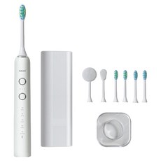 한경희생활과학 무선 음파 전동칫솔 스페셜 전용 칫솔모 2종 x 2p 혀클리너 페이스클리너 휴대용 케이스 무선 충전기, 1개, 화이트, HA-100ET