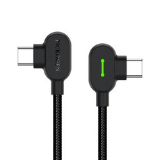 PICKOGEN 皮克全 USB-Type-C PD充電線/傳輸線/編織線/快充線 雙彎頭L型 LED 安卓 GameFlex, 黑色, 1個, 100cm