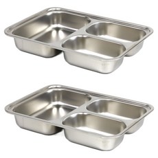 Priceless 不鏽鋼 304 3格餐盤, 銀色, 2個