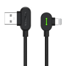 PICKOGEN 皮克全 USB-A-Lightning充電線傳輸線編織線快充線 雙彎頭L型 LED GameFlex, 黑色, 1個, 100cm