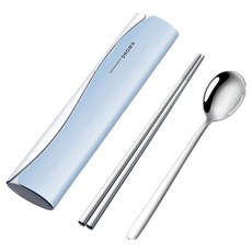큐트미 젓가락 숟가락 물결 케이스 세트 MP3, 블루(MP319), 1세트, 숟가락 + 젓가락 + 케이스