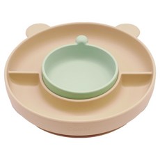 Combi 康貝 小熊矽膠吸盤餐盤, 薄荷米色, 1個