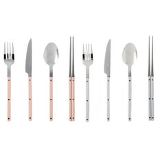 샤블랑 스테인리스 커트러리 디너 2인 세트, 핑크, 그레이, 1세트, 스푼 2p + 포크 2p + 젓가락 2p + 나이프 2p