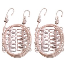 마켓피아 휴대용 옷 건조 끈 빨래집게, 분홍색, 2개