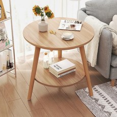 ROI라이프 거실 침실 소형 원형 테이블 2단 48 x 48 x 52 cm, 로그 컬러, 1개