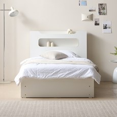 공간사이 엘로나 LED 빅수납 침대 프레임 + 본넬 매트리스 세트 방문설치, 화이트