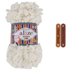 alize 핑거니팅 퍼피파인 뜨개실 라벨 2p, 62 아이보리(뜨개실), 1개 62 아이보리(뜨개실), 1개