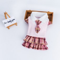 Wavy Days 寵物校園風領帶寵物連身裙 W265-0008, 粉紅色, 1個