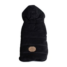 QIDINA 寵物法蘭羊羔絨連帽鋪棉保暖衣, 黑拼灰, 1個