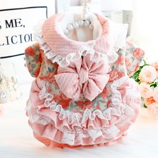 Wavy Days 寵物花朵荷葉邊寵物連身裙 W265-0002, 粉紅色, 1個