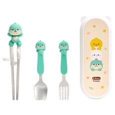 Edison Friends 恐龍餐具盒4件組, 綠色, 1套, 湯匙 + 筷子 + 叉子 + 餐具盒