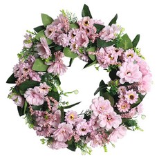 Treova 尤加利花環 裝飾門把吊飾 深粉紅雛菊花環 35cm, 混合色