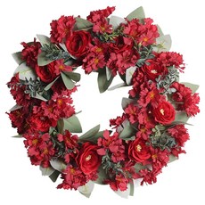 Treova 尤加利花環裝飾門把吊飾 大紅玫瑰花環 35cm, 混合色