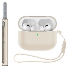 테이아 애플 Airpods pro3 전용 3in1 클리닝펜 + 실리콘 케이스 + 스트랩 세트, 베이지, 1세트