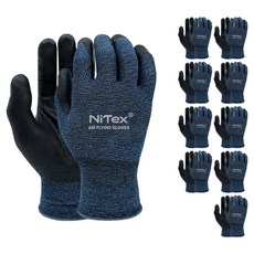 NiTex NBR 泡棉塗層空氣飛行工作手套 雙手穿戴組 L, 藍色, 10套