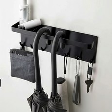 메이크마인 현관 자석 우산꽂이 무타공 다용도 걸이, 블랙, 1개