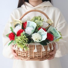모리앤 조화 비누꽃 루비마크라메 우드 카네이션 꽃바구니 + 용돈캡, 레드, 1개