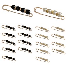 KHOOMIE 珍珠長款胸針別針 衣服修補固定針 褲子腰圍調節夾 安全別針 2款 x 10入組 5W0949, 10個, 黑色, 白色