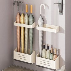 MakeMine 玄關磁吸式瀝水免打孔雨傘掛架 + 雨傘架套組, 奶油色, 2套