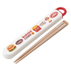 Skater 塑膠兒童餐具, 漢堡薯條 白色, 筷子 + 收納盒, 1組