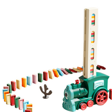 Mints Mom 自動排列骨牌火車 + 骨牌 60p 套組 270 x 140 x 80 mm, 藍色(火車), 1套