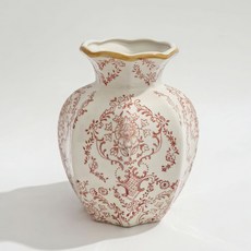 LANO 浪漫玫瑰圖案陶瓷室內裝飾花瓶, 紅色