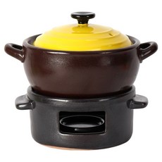 會呼吸的彩色鍋蓋保寧陶鍋 黃色+保溫器套組, 1套, 13.4cm