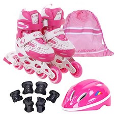 랜드웨이 아동용 마운트 인라인 스케이트 + 헬멧 + 보호대 3종 + 가방 세트, 핑크(인라인 스케이트, 가방, 헬맷), 블랙(보호대), 1세트