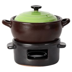 會呼吸的彩色鍋蓋保寧陶鍋 綠色+保溫器套組, 1套, 13.4cm