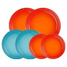 LE CREUSET 圓形盤 3種 x 2入組, 橘色, 加勒比海藍, 1套, 圓形盤 23cm 2入 + 19cm 2入 + 15cm 2入