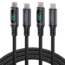 케이맥스 100W LCD 메탈패브릭 C-C타입 초고속 충전 케이블, 블랙, 2개, 2m