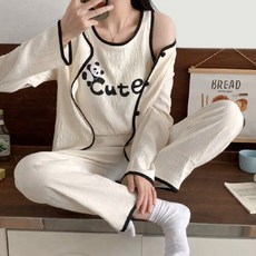 Beauty in Beauty 女性用3合1可愛附胸墊長袖睡衣上下套裝