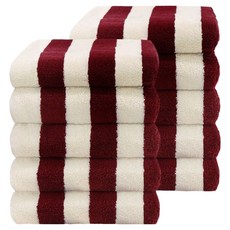COTTON LIVING 輕巧室內設計紗染飯店毛巾 200g 40支精梳棉, 條紋_酒紅色, 10個
