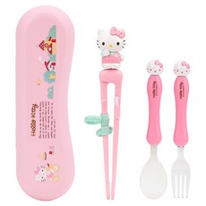 LiLFANT 右手用 Hello Kitty The Stick Max 筷子 + 湯匙 + 叉子 + 收納盒組, 粉紅色, 1套, 筷子 + 湯匙 + 叉子 + 收納盒