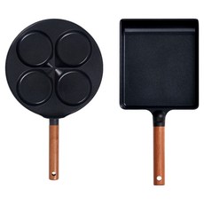 Truecook 電磁爐IH陶瓷4格煎蛋鍋雞蛋鍋具2件組, 巨型玉子燒鍋 + 4格雞蛋鍋, 1套, 黑色 + 胡桃木色