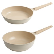 트루쿡 인덕션 IH 세라믹 프라이팬 세트 2개, 28cm, 1개, 베이지, 프라이팬 28cm + 궁중팬 28cm
