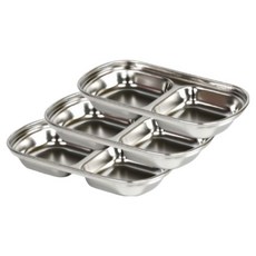 Priceless 不鏽鋼 304 雙格分隔小菜盤, 銀色, 3個