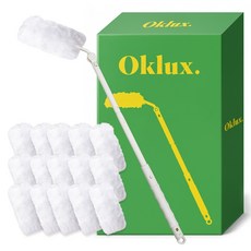 Oclux 360度長柄除塵撣 + 清潔布補充包15入組, 白色, 1套