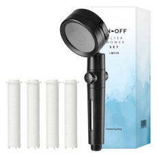 해피달링 수압상승 3단조절 온오프 필터 샤워기 헤드 + 필터 5p 세트, 블랙, 1세트