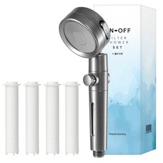 해피달링 수압상승 3단조절 온오프 필터 샤워기 헤드 + 필터 5p 세트, 그레이, 1세트