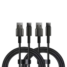 ChargeWay 防纏繞簡約設計 Type-A to Type-C 充電線 100W, 黑色, 2個, 1m