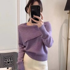 MarketA 女款不對稱肩素色針織長袖T恤 M263-0003PXL