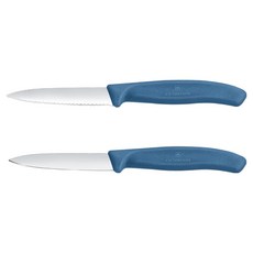 VICTORINOX 瑞士維氏 瑞士經典刀片水果刀2件組 藍色 8cm 6.7692.2C1, 1套, 波浪 + 直式