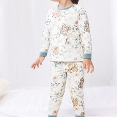 EYOUMONG 兒童修身圓領撞色印花長袖睡衣上下套裝 E6S324