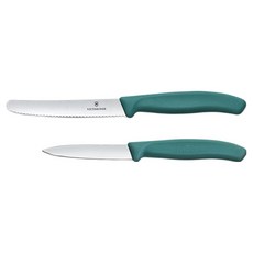 VICTORINOX 瑞士維氏 瑞士經典刀片水果刀2件組 綠色 6.7114.2C1, 1套, 波浪刃 11cm + 直刃 8cm