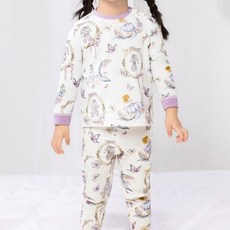 이유몽 아동용 슬림핏 라운드넥 배색 프린팅 긴팔 파자마 상하의 세트 E6S324