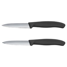 VICTORINOX 瑞士維氏 瑞士經典刀片水果刀2件組 黑色 8cm 6.7693.2, 1套, 波浪 + 直式
