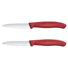 VICTORINOX 瑞士維氏 瑞士經典刀片水果刀2件組 紅色 8cm 6.7691.2C1, 1套, 波浪 + 直式