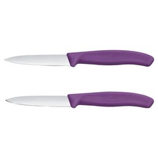 VICTORINOX 瑞士維氏 瑞士經典刀片水果刀2件組 紫色 8cm 6.7695.2C1, 1套, 波浪 + 直式
