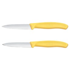 VICTORINOX 瑞士維氏 瑞士經典刀片水果刀2件組 黃色 8cm 6.7698.2C1, 1套, 波浪 + 直式